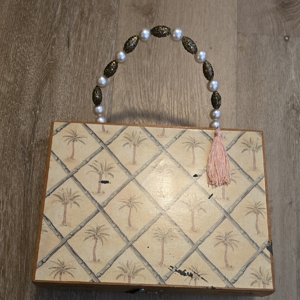 Palm Tree Wooden Handbag with Beaded Handle